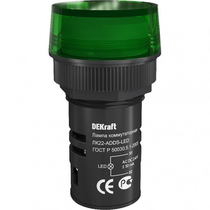 Лампа сигнальная SCHNEIDER ELECTRIC DEKRAFT ADDS 22 мм LED зел. 24В AC/DC ЛK-22 DEKraft 25065DEK