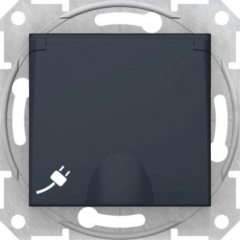 Розетка SCHNEIDER ELECTRIC SEDNA с зазем. конт., с защит. шторками, с крышкой, графит