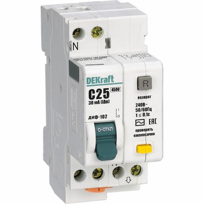 Дифференциальный автоматический выключатель SCHNEIDER ELECTRIC DEKRAFT 1Р+N 16А 30мА тип AC х-ка С ДИФ-102 нов. 4,5кА 16003DEK Дифференциальный автоматический выключатель SCHNEIDER ELECTRIC DEKRAFT 1Р+N 16А 30мА тип AC х-ка С ДИФ-102 нов. 4,5кА 16003DEK