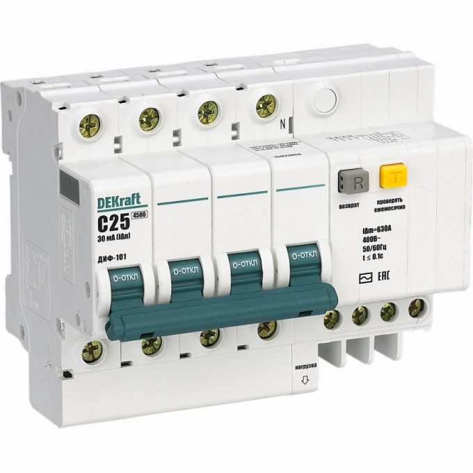 Дифференциальный автоматический выключатель SCHNEIDER ELECTRIC DEKRAFT 4Р 40А 30мА тип AC х-ка С ДИФ-101 4,5кА 15024DEK Дифференциальный автоматический выключатель SCHNEIDER ELECTRIC DEKRAFT 4Р 40А 30мА тип AC х-ка С ДИФ-101 4,5кА 15024DEK