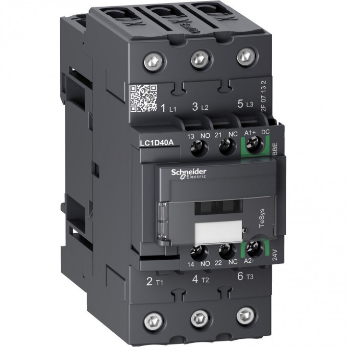 Контактор SCHNEIDER ELECTRIC TESYS 3P EVERLINK AC3 440В 40A, КАТУШКА УПР. 24В DC, пружинный зажим LC1D40ABBE Контактор SCHNEIDER ELECTRIC TESYS 3P EVERLINK AC3 440В 40A, КАТУШКА УПР. 24В DC, пружинный зажим LC1D40ABBE
