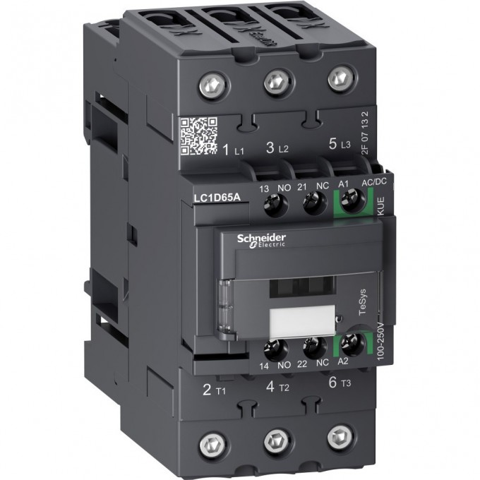 Контактор SCHNEIDER ELECTRIC TESYS D 3P,65A,НО+НЗ, с универсальной катушкой управления 100-250BAC/DC LC1D65AKUE Контактор SCHNEIDER ELECTRIC TESYS D 3P,65A,НО+НЗ, с универсальной катушкой управления 100-250BAC/DC LC1D65AKUE