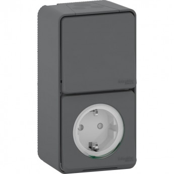 Блок SCHNEIDER ELECTRIC MUREVA S розетка + переключатель в сборе, О/У вертикальный, АНТРАЦИТ, IP55
