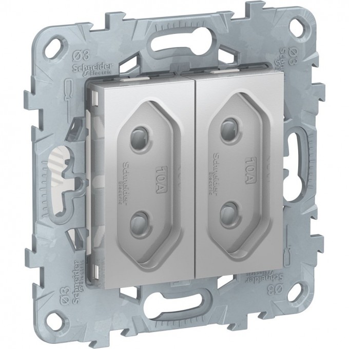Розетка 2-модульная SCHNEIDER ELECTRIC UNICA NEW, без заземления, со шторками, винтовые зажимы, 10 А, алюминий NU503130 Розетка 2-модульная SCHNEIDER ELECTRIC UNICA NEW, без заземления, со шторками, винтовые зажимы, 10 А, алюминий NU503130