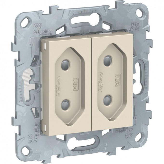 Розетка 2-модульная SCHNEIDER ELECTRIC UNICA NEW, без заземления, со шторками, винтовые зажимы, 10 А, бежевый NU503144 Розетка 2-модульная SCHNEIDER ELECTRIC UNICA NEW, без заземления, со шторками, винтовые зажимы, 10 А, бежевый NU503144