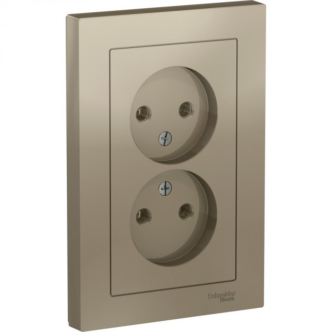 Розетка двойная SCHNEIDER ELECTRIC ATLASDESIGN без заземления, в сборе, шампань ATN000520 Розетка двойная SCHNEIDER ELECTRIC ATLASDESIGN без заземления, в сборе, шампань ATN000520