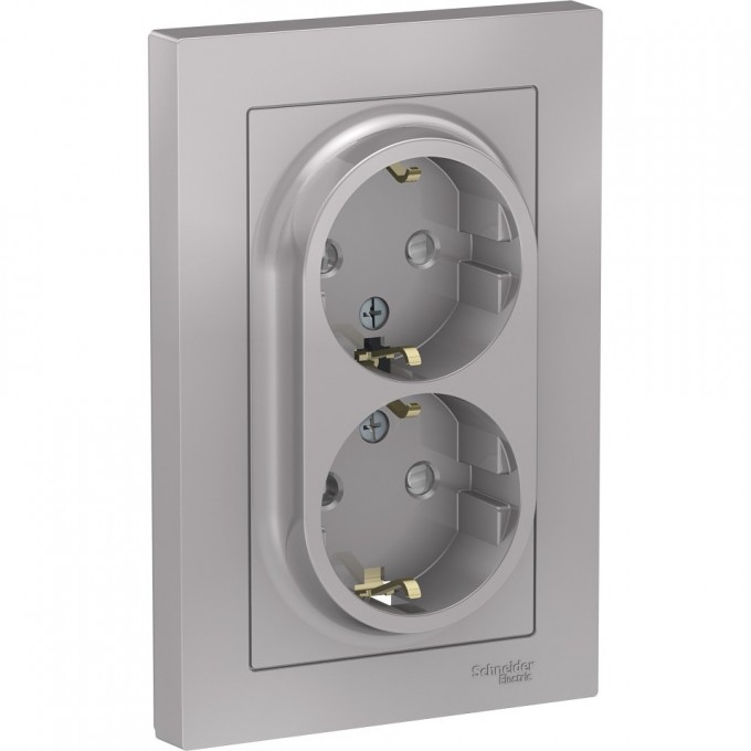 Розетка двойная SCHNEIDER ELECTRIC ATLASDESIGN с заземлением, со шторками, в сборе, алюминий ATN000326 Розетка двойная SCHNEIDER ELECTRIC ATLASDESIGN с заземлением, со шторками, в сборе, алюминий ATN000326