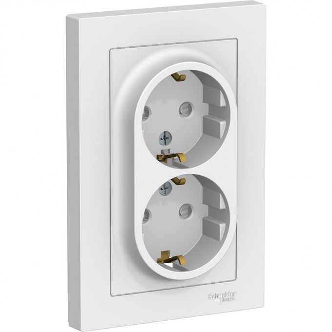 Розетка двойная SCHNEIDER ELECTRIC ATLASDESIGN с заземлением, со шторками, в сборе, белый ATN000126 Розетка двойная SCHNEIDER ELECTRIC ATLASDESIGN с заземлением, со шторками, в сборе, белый ATN000126