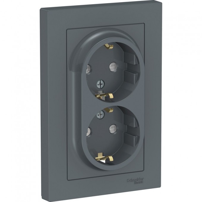 Розетка двойная SCHNEIDER ELECTRIC ATLASDESIGN с заземлением, со шторками, в сборе, грифель ATN000726 Розетка двойная SCHNEIDER ELECTRIC ATLASDESIGN с заземлением, со шторками, в сборе, грифель ATN000726