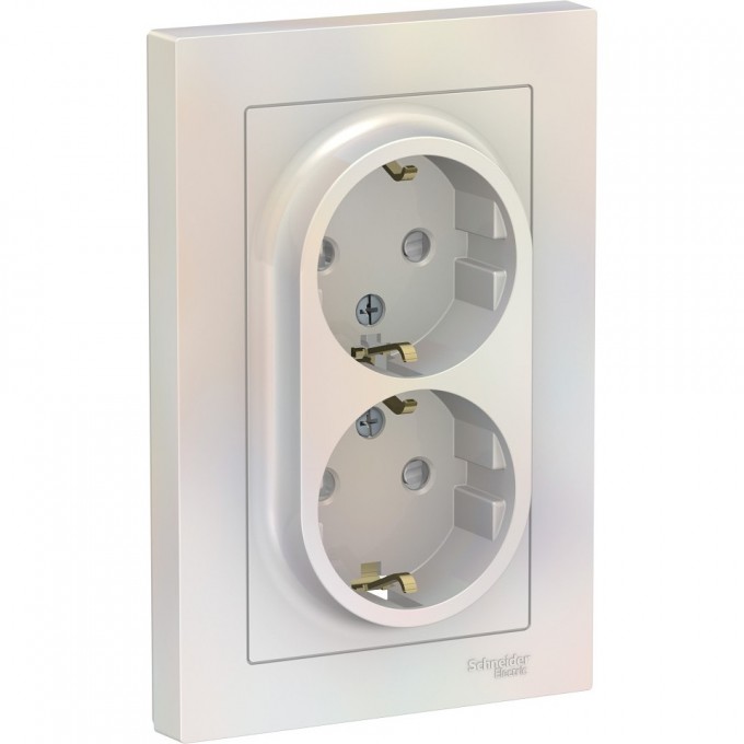 Розетка двойная SCHNEIDER ELECTRIC ATLASDESIGN с заземлением, со шторками, в сборе, жемчуг ATN000426 Розетка двойная SCHNEIDER ELECTRIC ATLASDESIGN с заземлением, со шторками, в сборе, жемчуг ATN000426