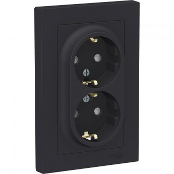 Розетка двойная SCHNEIDER ELECTRIC ATLASDESIGN с заземлением, со шторками, в сборе, карбон