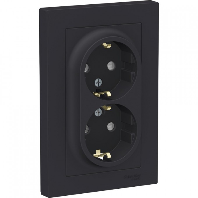 Розетка двойная SCHNEIDER ELECTRIC ATLASDESIGN с заземлением, со шторками, в сборе, карбон ATN001026 Розетка двойная SCHNEIDER ELECTRIC ATLASDESIGN с заземлением, со шторками, в сборе, карбон ATN001026