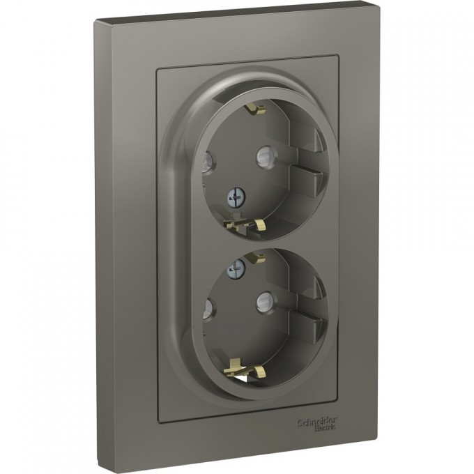 Розетка двойная SCHNEIDER ELECTRIC ATLASDESIGN с заземлением, со шторками, в сборе, сталь ATN000926 Розетка двойная SCHNEIDER ELECTRIC ATLASDESIGN с заземлением, со шторками, в сборе, сталь ATN000926