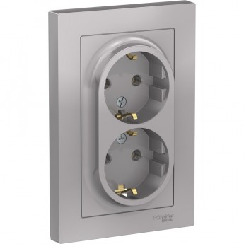 Розетка двойная SCHNEIDER ELECTRIC ATLASDESIGN с заземлением, в сборе, алюминий