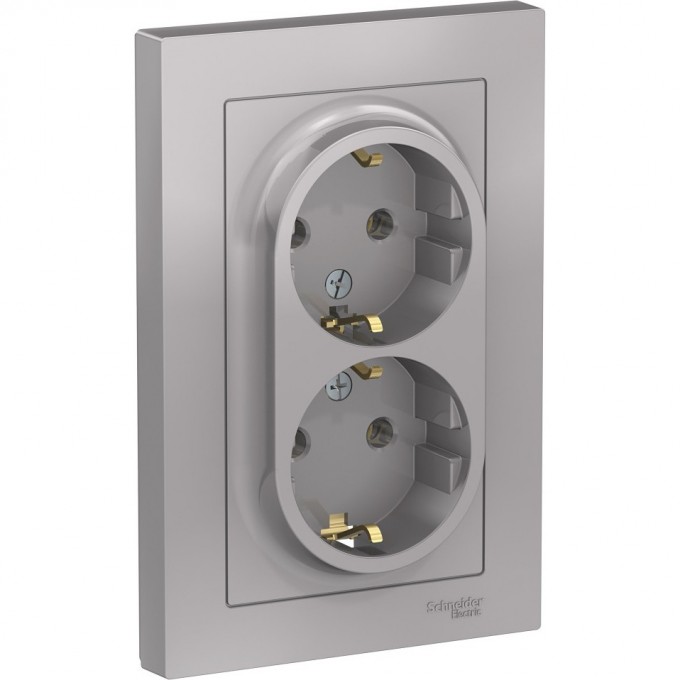 Розетка двойная SCHNEIDER ELECTRIC ATLASDESIGN с заземлением, в сборе, алюминий ATN000324 Розетка двойная SCHNEIDER ELECTRIC ATLASDESIGN с заземлением, в сборе, алюминий ATN000324