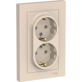 Розетка двойная SCHNEIDER ELECTRIC ATLASDESIGN с заземлением, в сборе, бежевый