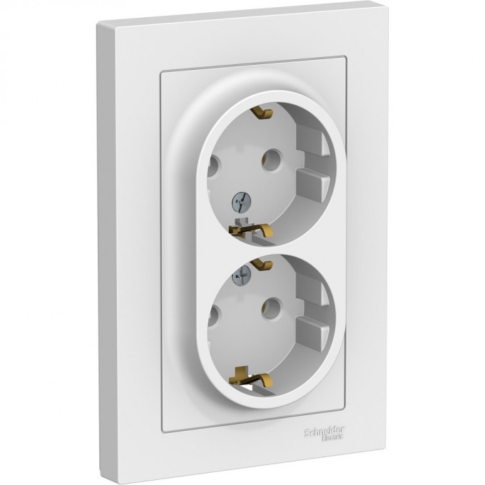 Розетка двойная SCHNEIDER ELECTRIC ATLASDESIGN с заземлением, в сборе, белый ATN000124 Розетка двойная SCHNEIDER ELECTRIC ATLASDESIGN с заземлением, в сборе, белый ATN000124