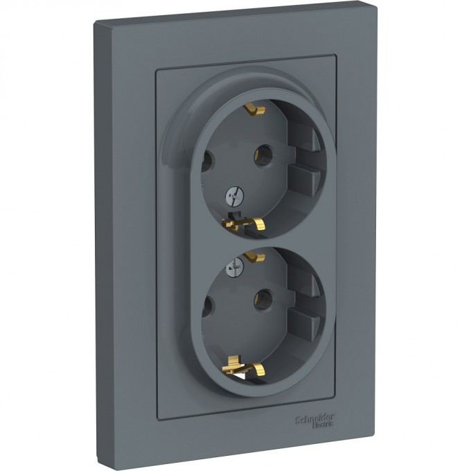 Розетка двойная SCHNEIDER ELECTRIC ATLASDESIGN с заземлением, в сборе, грифель ATN000724 Розетка двойная SCHNEIDER ELECTRIC ATLASDESIGN с заземлением, в сборе, грифель ATN000724