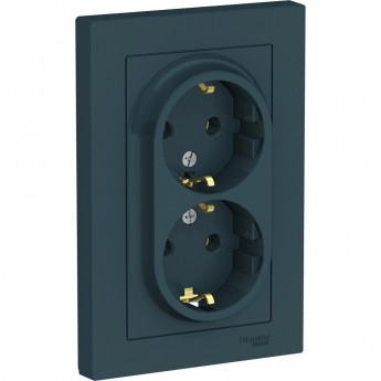 Розетка двойная SCHNEIDER ELECTRIC ATLASDESIGN с заземлением, в сборе, изумруд