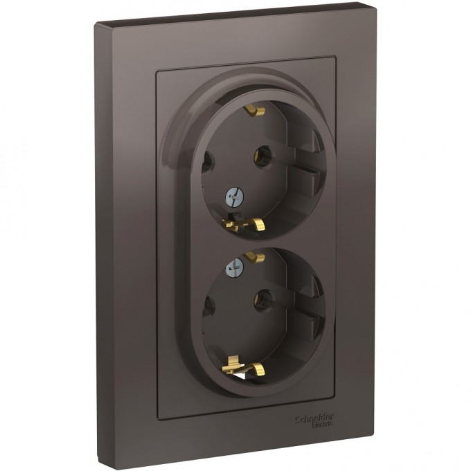 Розетка двойная SCHNEIDER ELECTRIC ATLASDESIGN с заземлением, в сборе, мокко ATN000624 Розетка двойная SCHNEIDER ELECTRIC ATLASDESIGN с заземлением, в сборе, мокко ATN000624