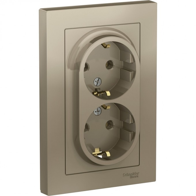 Розетка двойная SCHNEIDER ELECTRIC ATLASDESIGN с заземлением, в сборе, шампань ATN000524 Розетка двойная SCHNEIDER ELECTRIC ATLASDESIGN с заземлением, в сборе, шампань ATN000524