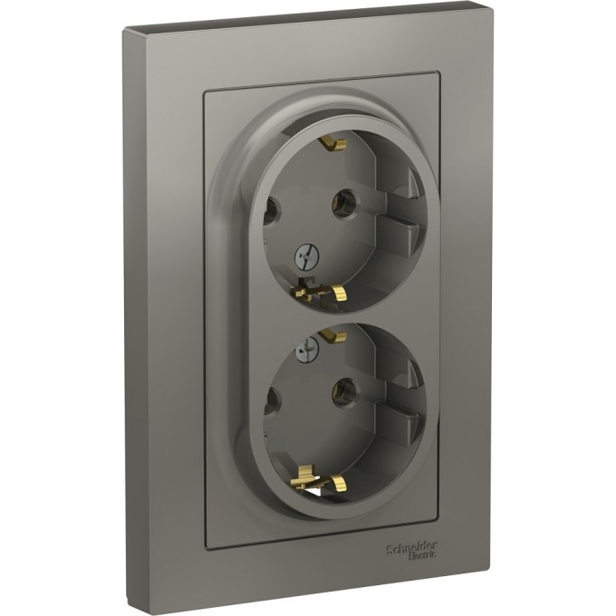Розетка двойная SCHNEIDER ELECTRIC ATLASDESIGN с заземлением, в сборе, сталь ATN000924 Розетка двойная SCHNEIDER ELECTRIC ATLASDESIGN с заземлением, в сборе, сталь ATN000924