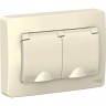 Розетка двойная SCHNEIDER ELECTRIC BLANCA IP44 с заземлением, со шторками, с крышками, 16А, 250В, молочный BLNRS441122