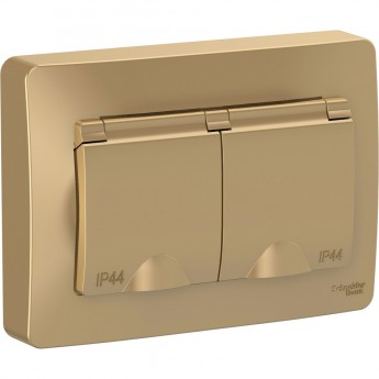 Розетка двойная SCHNEIDER ELECTRIC BLANCA IP44 с заземлением, со шторками, с крышками, 16А, 250В, титан