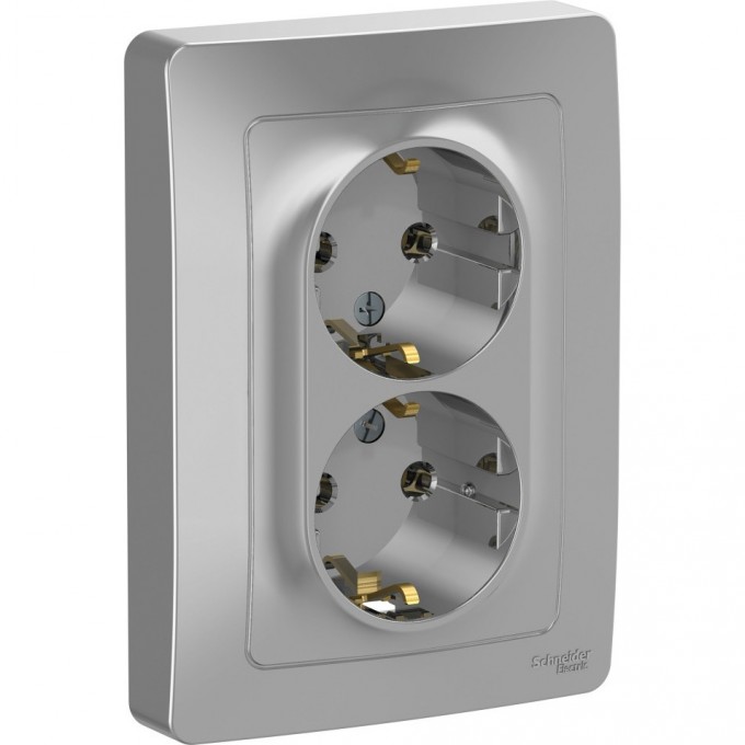 Розетка двойная SCHNEIDER ELECTRIC BLANCA с/у, с заземлением, без шторок, 16А, 250В, алюминий BLNRS001023 Розетка двойная SCHNEIDER ELECTRIC BLANCA с/у, с заземлением, без шторок, 16А, 250В, алюминий BLNRS001023