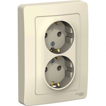 Розетка двойная SCHNEIDER ELECTRIC BLANCA с/у, с заземлением, без шторок, 16А, 250В, молочный