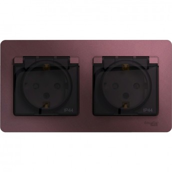 Розетка двойная SCHNEIDER ELECTRIC GLOSSA с заземлением, со шторками, в сборе, IP44, баклажановый
