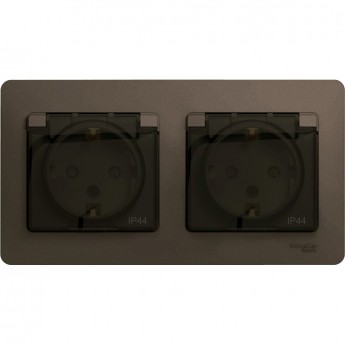 Розетка двойная SCHNEIDER ELECTRIC GLOSSA с заземлением, со шторками, в сборе, IP44, шоколад