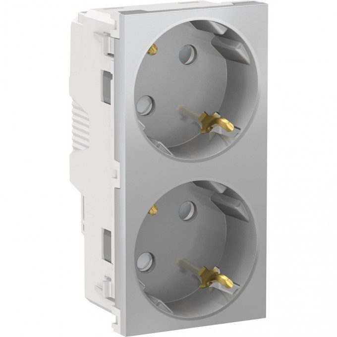 Розетка двойная SCHNEIDER ELECTRIC UNICA MODULAR, со шторками, с заземлением, с винтовыми зажимами, алюминий NU306730A Розетка двойная SCHNEIDER ELECTRIC UNICA MODULAR, со шторками, с заземлением, с винтовыми зажимами, алюминий NU306730A