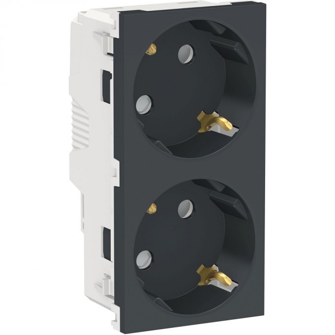 Розетка двойная SCHNEIDER ELECTRIC UNICA MODULAR, со шторками, с заземлением, с винтовыми зажимами, антрацит NU306754A Розетка двойная SCHNEIDER ELECTRIC UNICA MODULAR, со шторками, с заземлением, с винтовыми зажимами, антрацит NU306754A