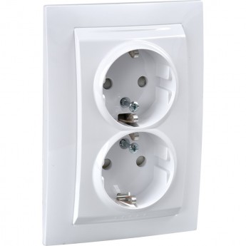 Розетка двойная SCHNEIDER ELECTRIC UNICA с заземления, со шторками, 16 А, 250 В, белый