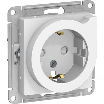 Розетка SCHNEIDER ELECTRIC ATLASDESIGN с заземлением, со шторками, с выталкивателем, механизм, белый