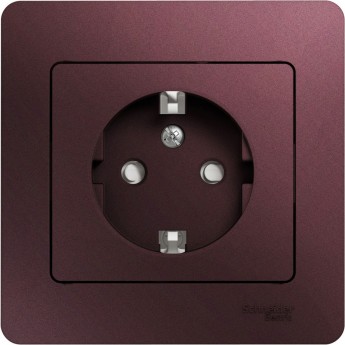 Розетка SCHNEIDER ELECTRIC GLOSSA с заземлением, со шторкой, в сборе, баклажановый