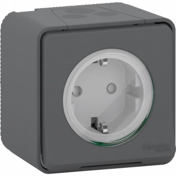 Розетка SCHNEIDER ELECTRIC MUREVA S в сборе, открытая установка, с заземляющим контактом, с защитными шторками, винтовыми клеммами, антрацит, IP55