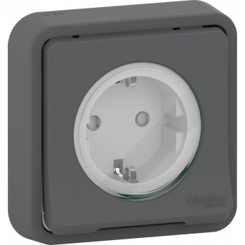 Розетка SCHNEIDER ELECTRIC MUREVA S в сборе, С/У с заземляющим контактом, с защитными шторками АНТРАЦИТ, IP55