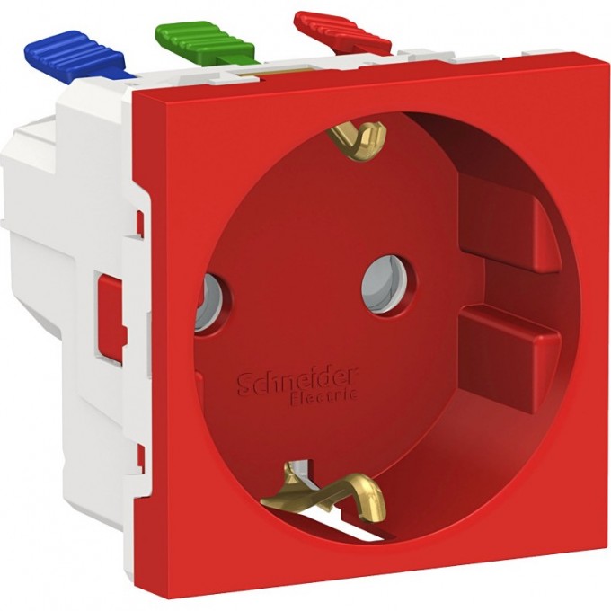 Розетка SCHNEIDER ELECTRIC UNICA MODULAR с заземлениям, со шторками, с быстрозажимными клеммами, 16А 250В, 2 модуля, красный NU305703 Розетка SCHNEIDER ELECTRIC UNICA MODULAR с заземлениям, со шторками, с быстрозажимными клеммами, 16А 250В, 2 модуля, красный NU305703