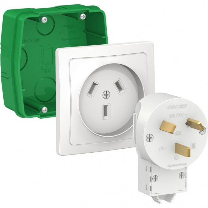Силовой комплект SCHNEIDER ELECTRIC BLANCA 32 А, 250 В: розетка, вилка, монтажная коробка, БЕЛЫЙ BLNSK013231 Силовой комплект SCHNEIDER ELECTRIC BLANCA 32 А, 250 В: розетка, вилка, монтажная коробка, БЕЛЫЙ BLNSK013231