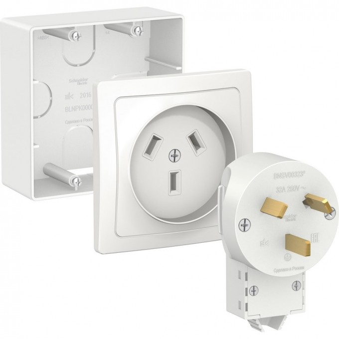 Силовой комплект SCHNEIDER ELECTRIC BLANCA 32 А, 250 В: розетка, вилка, подъемная коробка, БЕЛЫЙ BLNSK003231 Силовой комплект SCHNEIDER ELECTRIC BLANCA 32 А, 250 В: розетка, вилка, подъемная коробка, БЕЛЫЙ BLNSK003231