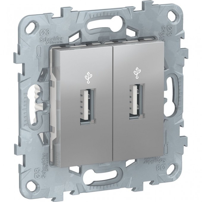 USB-коннектор SCHNEIDER ELECTRIC UNICA NEW, 2-местный, алюминий NU542730 USB-коннектор SCHNEIDER ELECTRIC UNICA NEW, 2-местный, алюминий NU542730
