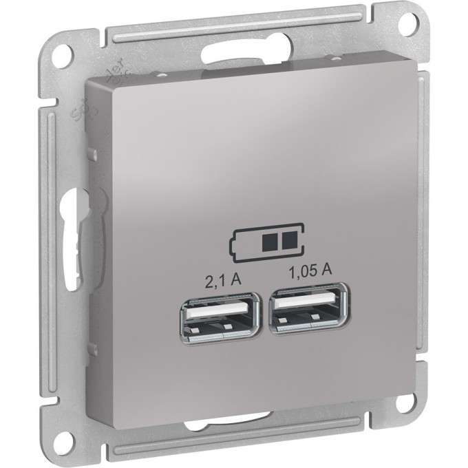 USB розетка SCHNEIDER ELECTRIC ATLASDESIGN 2х5В/1,05 А, механизм, АЛЮМИНИЙ ATN000333