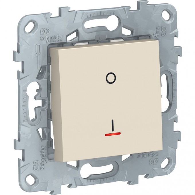 Выключатель 1-клавишный SCHNEIDER ELECTRIC UNICA NEW двухполюсный, с индикацией, сх. 2а, 16 AX, 250 В, бежевый NU526244S