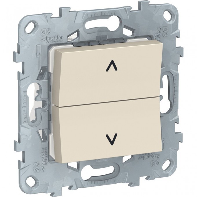 Выключатель 2-клавишный SCHNEIDER ELECTRIC UNICA NEW для жалюзи, кнопочный, 2 х сх. 4, бежевый NU520744