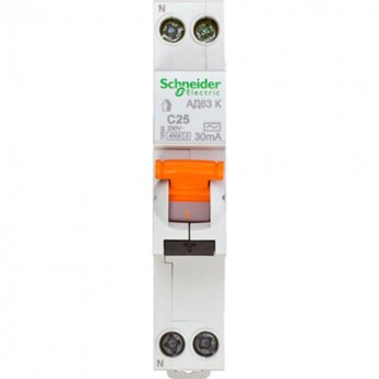 Автоматический выключатель дифференциального тока SCHNEIDER ELECTRIC ДОМОВОЙ АД63 К 1П+Н 25A 30MA 4,5кА C АС, 18 мм