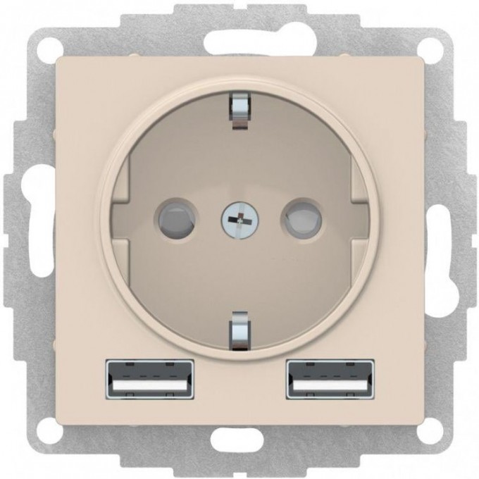 Силовая розетка SCHNEIDER ELECTRIC ATLASDESIGN 3-м СП 16А IP20 с 2-мя заряд. устройствами USB тип A+A 5В/2.4А 2х5В/1.2А механизм, беж. ATN000230