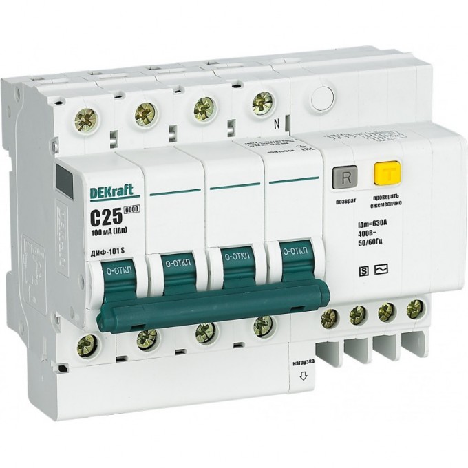 Дифференциальный автоматический выключатель SCHNEIDER ELECTRIC DEKRAFT со встр. защ. от сверхтоков 4P 25A 100мА селективный ДИФ-101 S 15310DEK Дифференциальный автоматический выключатель SCHNEIDER ELECTRIC DEKRAFT со встр. защ. от сверхтоков 4P 25A 100мА селективный ДИФ-101 S 15310DEK