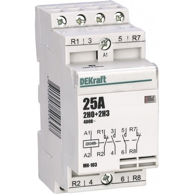 Модульный контактор DEKRAFT 2НО+2НЗ 20А 230В МК-103 18062DEK Модульный контактор DEKRAFT 2НО+2НЗ 20А 230В МК-103 18062DEK